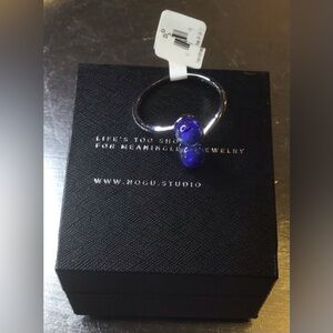 💙💙 NOGU Cobalt .925 Sterling Silver Firefly Glass Infinity Helix Ring 💙💙